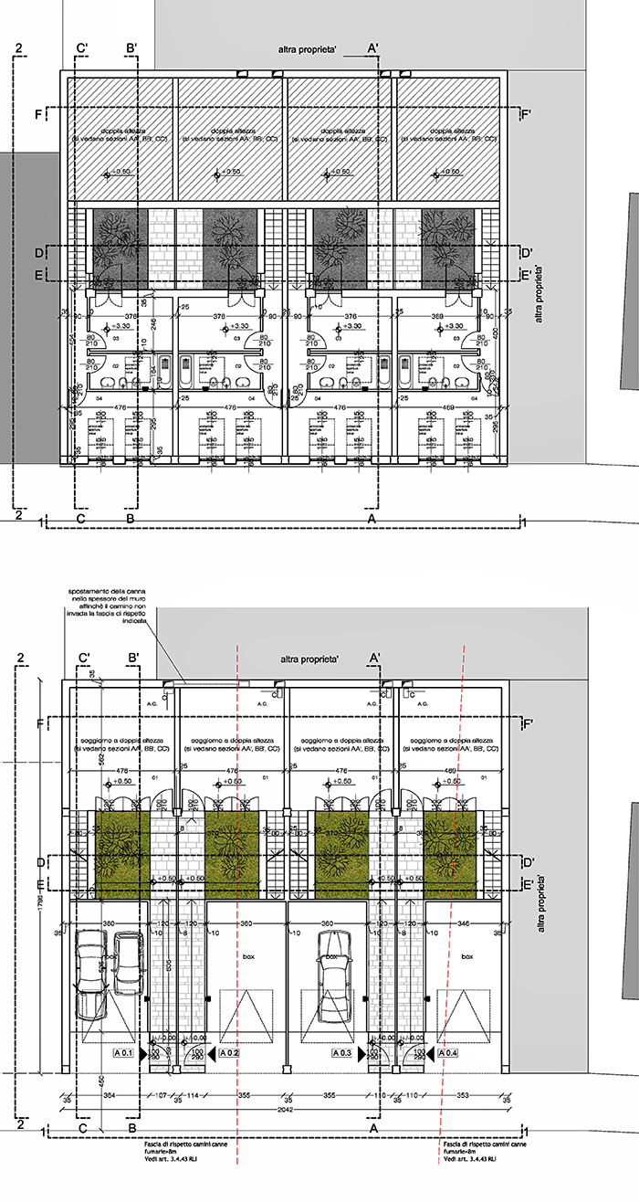 case residenze housing ristrutturazione edificio produttivo Cinisello Balsamo loft architettura razionalismo patio pozzo di luce duplex giardino privato architetti Fabrizio Guccione architetto FGSA studio di architettura milano houses residences housing restructuring production building Cinisello Balsamo loft architecture rationalism patio light well duplex private garden architects architect milan architecture